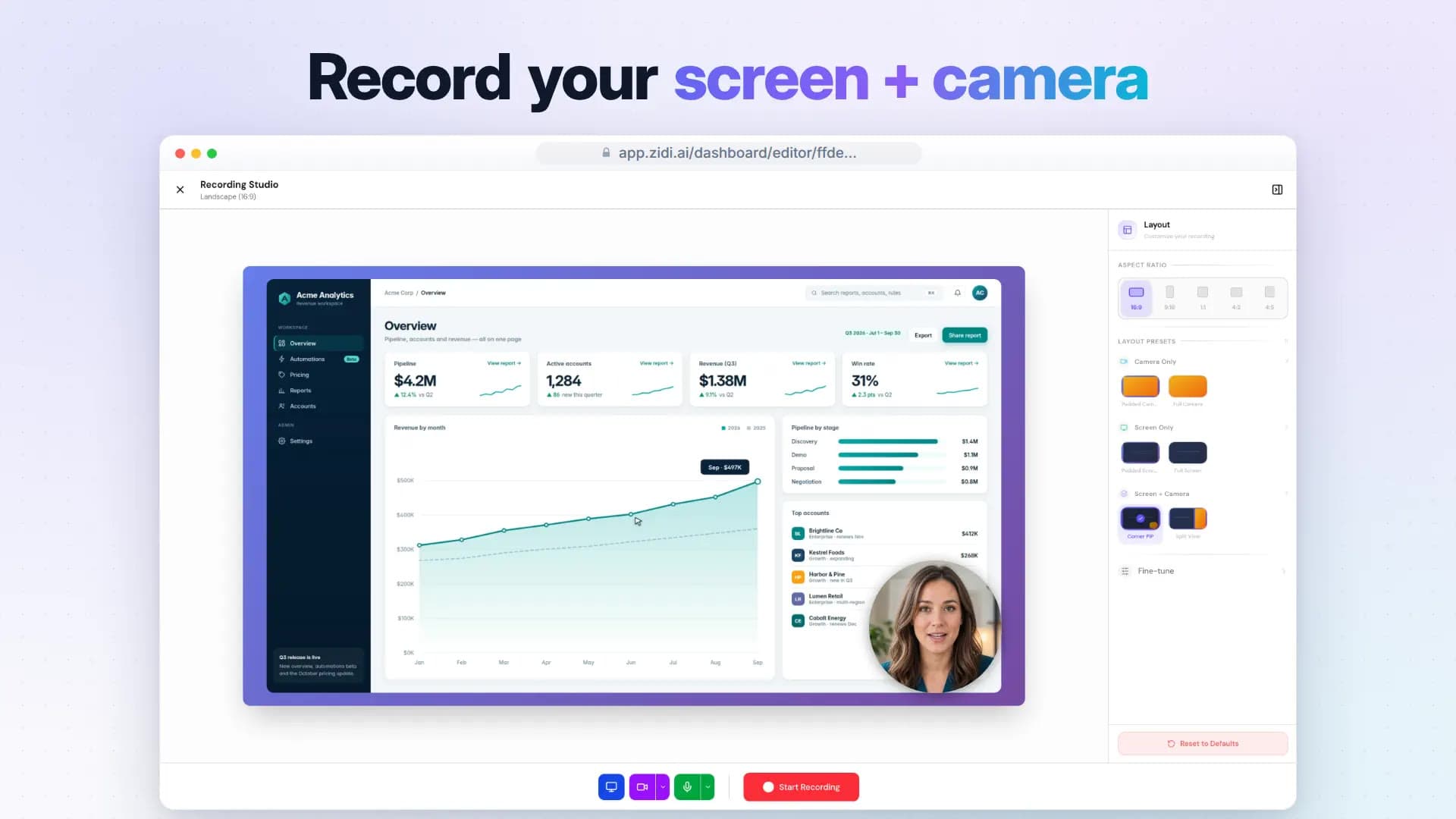 Zidi's Recording Studio, recording a screen and a camera